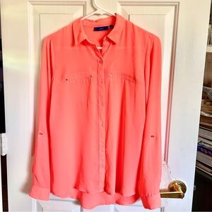 Apt. 9 - Small Coral Pink Sheer Button-Up Blouse